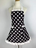 Hyzrz Cute Apron Retro Black Polka Dot Retro Ruffle Side Vintage Cooking Aprons - Image 4