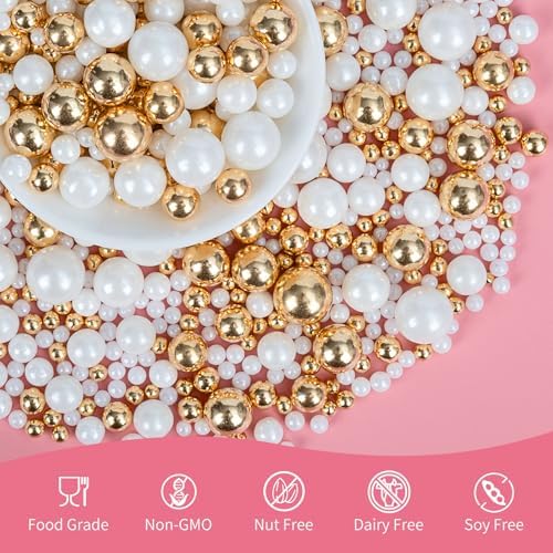 Edible Pearl Sprinkles for Cake Decorating,Christmas White Gold Pearls Mix - Image 4