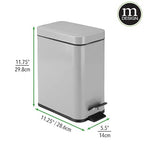 mDesign Small Modern 1.3 Gallon Rectangle Metal Lidded Step Trash Can, Compact - Image 8