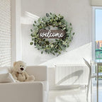 Sggvecsy Green Eucalyptus Leaf Wreath with Welcome Sign 20in Artificial Eucalyptus Wreath Spring Summer Wreath for Front Door Wall Window Farmhouse Festival Porch Patio Garden Decor - Image 4