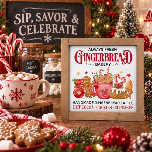 Gingerbread Bakery Sign, Wooden Christmas Coffee Table, Wall Decor - Image 2
