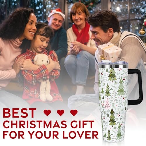 Christmas Tumbler with Handle and Straw Lid 40 oz,Cute Merry Xmas Tree Snowflake Gifts for Women Vacuum Insulated Leak Proof Tumbler,Winter Holiday Accessories Stainless Steel Coffee Cup Mug - Image 7