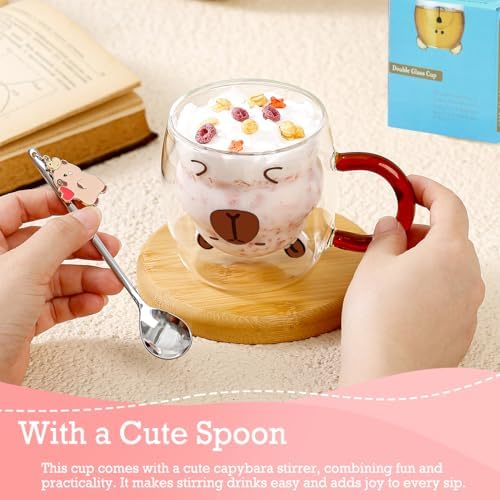 Birthday Gifts for Women Men Cute Capybara Mug Double Walled Coffee Glasses Cups Tea Cappuccino Latte Cup Funny Christmas Gifts Cute Capybara Stuff Gift for Mom Friend Coworker Her Him Home Decor - Image 4