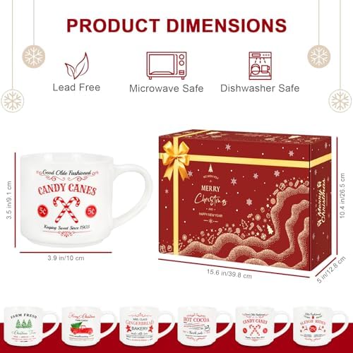 QIKSION 16oz Christmas Coffee Mugs, Large Hot Chocolate Mugs Set of 6, Holiday Cocoa Ceramic Mug Gift Set for Family, Friends and Colleagues - Image 3