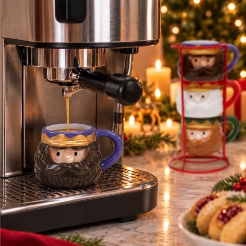 Three Wise Men Ceramic Stacking Mugs Set with Metal Rack - Image 3
