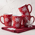 Bokon 4 Pcs Snowflake Ceramic Mug Gifts Set 12 oz Red by Bokon