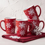 Bokon 4 Pcs Snowflake Ceramic Mug Gifts Set 12 oz Red by Bokon