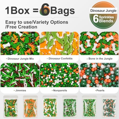 Dinosaur Sprinkles with Bone & Tree Confetti, Jungle Cake Sprinkles, 180g - Image 3