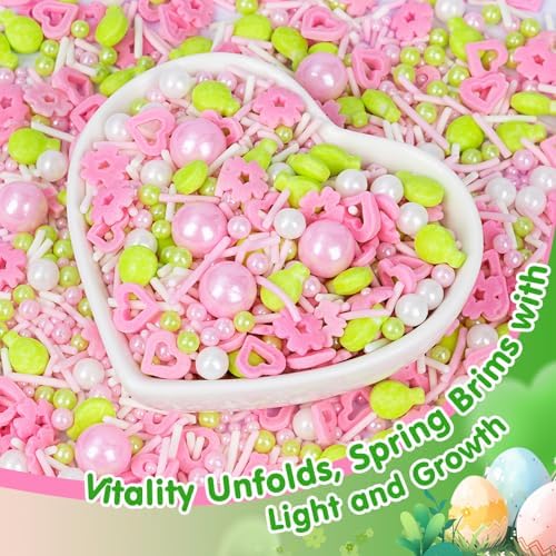 Edible Sprinkles for Cake Decorations,Pink White Pearls and Jimmies,Heart and Flowers,Bright Green Balloons Sprinkle Mix,Spring Candy Sprinkles for Cakes,Cupcakes,Dessert Tables & Party Favors,Food Grade Sugar Decorating for Brunch,Wedding Birthday & S... - Image 5