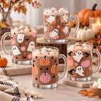 Bokon 4 Pcs Halloween Glass Coffee Mugs with Handle, 12 oz by Bokon