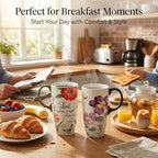 Topadorn 17oz Ceramic Travel Mugs Set of 2, Floral Coffee Mugs with Lids - Image 3