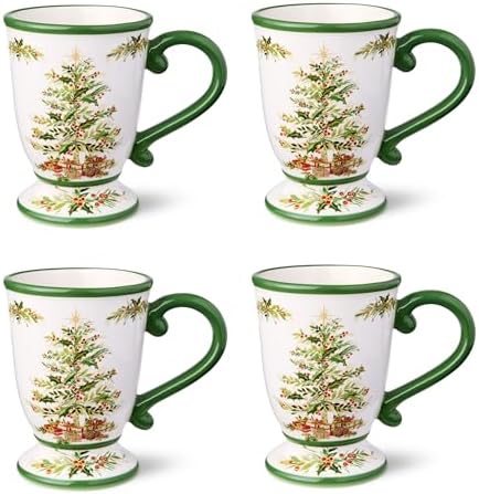 Holly Tree Christmas Mugs – Set of 4 16oz Ceramic Holiday Mugs with Classic Tree Design, Dishwasher Safe, Cozy Seasonal Drinkware for Coffee, Tea, and Cocoa by Unknown