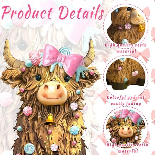 2 Pack Highland Cow Resin Figurine Decor Macarons Candy Theme - Image 3