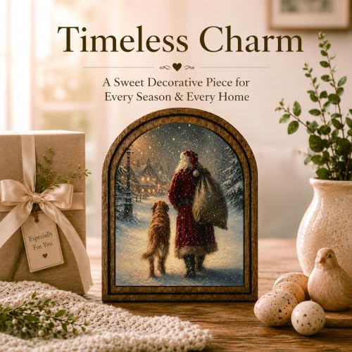 Santa and Dog Arched Table Sign, Rustic Christmas Farmhouse Decor - Image 3