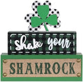 St Patricks Day Decorations, MEETYAMOR 3-Layered Shamrock Wood Block St Patricks Day Decor, Shamrock Ornaments Shake Your SHAMROCK Sign Saint Patricks Day Decorations for the Home, Table, Mantel by MEETYAMOR