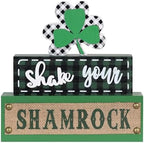 St Patricks Day Decorations, MEETYAMOR 3-Layered Shamrock Wood Block St Patricks Day Decor, Shamrock Ornaments Shake Your SHAMROCK Sign Saint Patricks Day Decorations for the Home, Table, Mantel by MEETYAMOR