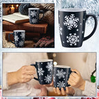 Bokon 4 Pcs Snowflake Ceramic Mug Gifts Set 12 oz Dark Blue - Image 3