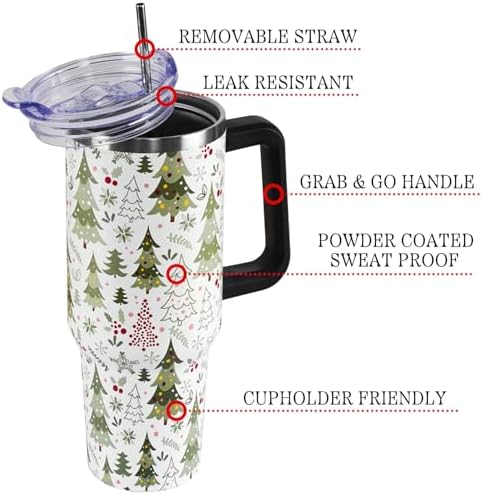 Christmas Tumbler with Handle and Straw Lid 40 oz,Cute Merry Xmas Tree Snowflake Gifts for Women Vacuum Insulated Leak Proof Tumbler,Winter Holiday Accessories Stainless Steel Coffee Cup Mug - Image 3