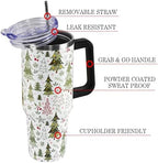 Christmas Tumbler with Handle and Straw Lid 40 oz,Cute Merry Xmas Tree Snowflake Gifts for Women Vacuum Insulated Leak Proof Tumbler,Winter Holiday Accessories Stainless Steel Coffee Cup Mug - Image 3
