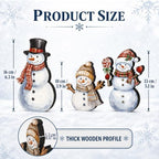 Suzile 3 Pcs Christmas Snowman Decoration Rustic Wooden Winter Indoor Decor - Image 3