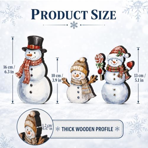 Suzile 3 Pcs Christmas Snowman Decoration Rustic Wooden Winter Indoor Decor - Image 3