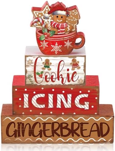 Moucuny 4 Pcs Christmas Gingerbread Man Table Decorations Xmas Block Signs by Moucuny