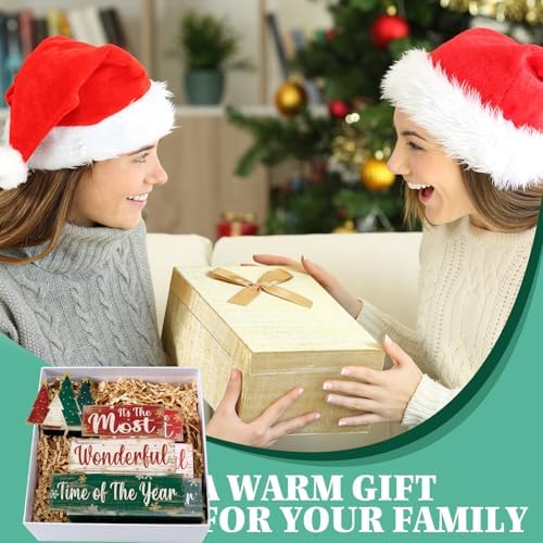 Moucuny 4 Pcs Christmas Tree Table Decorations Xmas Wooden Blocks Signs - Image 6