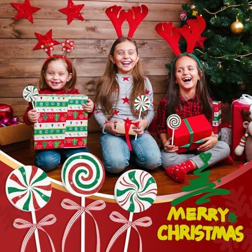 3 Pieces Christmas Table Decorations Wood Candy Set, Red and Green Christmas Tiered Tray Decor,Rustic Candy Table Decorations for Home Tables (Red and Green) - Image 5