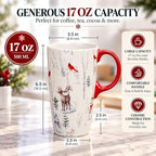 Topadorn Christmas Ceramic Travel Mug with Lid, 17 oz, Cardinal and Deer - Image 5