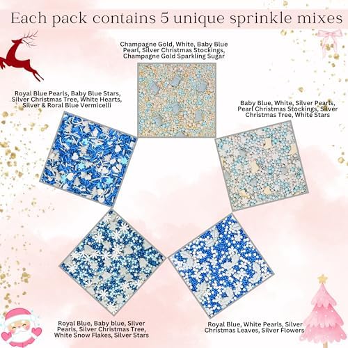 Confect Christmas Sprinkles | Holiday Sprinkles - Blue White & Gold Pearls Sparkling sugar I Christmas Tree Stocking & Snowflakes s for Dessert Decorating- 5 Oz - Image 2