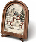 Snowman Family Arched Table Sign, Christmas Farmhouse Shelf Decor by HPCHENG