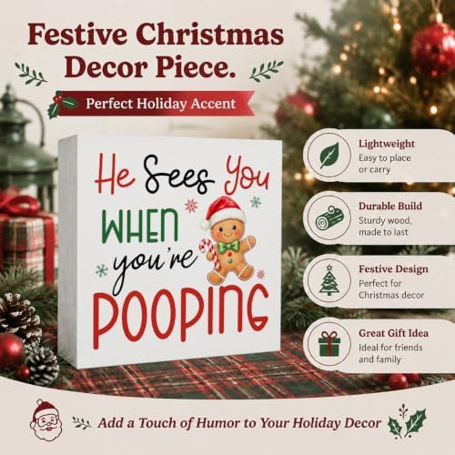 Christmas Bathroom Decor, Funny Gingerbread Christmas Decor Wooden Box Sign - Image 2