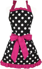 Hyzrz Cute Apron Retro Black Polka Dot Retro Ruffle Side Vintage Cooking Aprons by Hyzrz