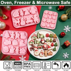 3 Pack Christmas Silicone Baking Mold, Christmas Tree Holiday Silicone Molds Soap Candy Molds for Chocolate Jello Snowman Gingerbread Snowflakes Socks Bells Santa Baking Mold (Xmas-Pink) - Image 3