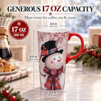 Topadorn Christmas Ceramic Travel Mug with Lid, 17 oz, Snowman & Cardinal - Image 2