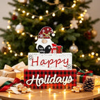 MEETYAMOR Christmas Decor, Large Size 3-Layered Gnome Wood Block with Happy Holidays Sign Christmas Table Decor, Farmhouse Rustic Xmas Decorations Indoor for Home, Mantle, Shelf, Living Room - Image 6