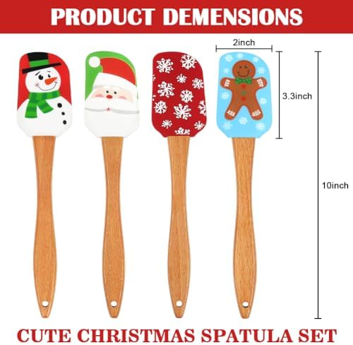BOYAN 4PCS Christmas Silicone Spatula with Wooden Handle for Baking - Image 6
