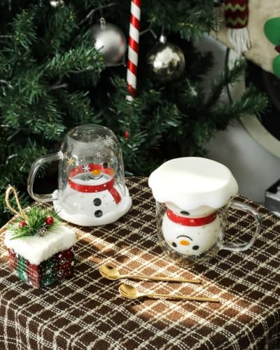 LIBWYS 2pcs Snowman Christmas Mugs, 13 oz Double Walled Coffee Mugs with Snowflake Lid, Heat Resistant mugs set for Hot Cocoa and Latte, Christmas Gift for Family, Friend - Image 4