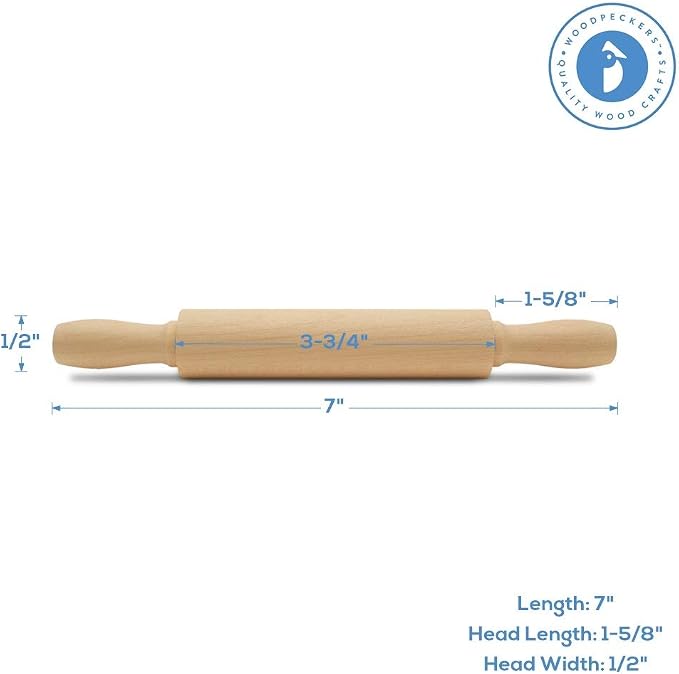 Wooden Mini Rolling Pin, 7 Inches Long, Baking in the Kitchen, by Woodpeckers - Image 2