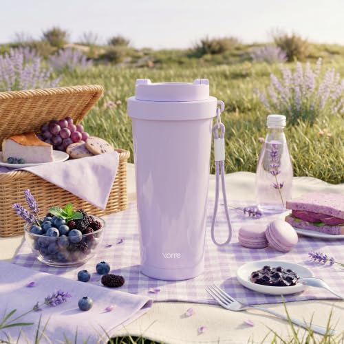 YOME 17oz Light Purple Ceramic Lined Insulated Coffee Mug with Infuser for Women Gift | One-handed Pop Open Lid | Stainless Steel |Keep Drinks Cold and Hot| 100% Leak Proof - Image 2