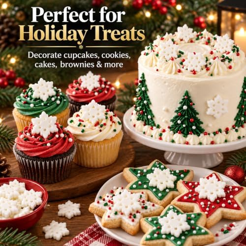 Oasis Supply Christmas Snowflake Edible Icing Decorations – 15 Count – White Winter Cake & Cupcake Toppers for Cookies, Cakes, Cupcakes & Holiday Desserts - Image 4