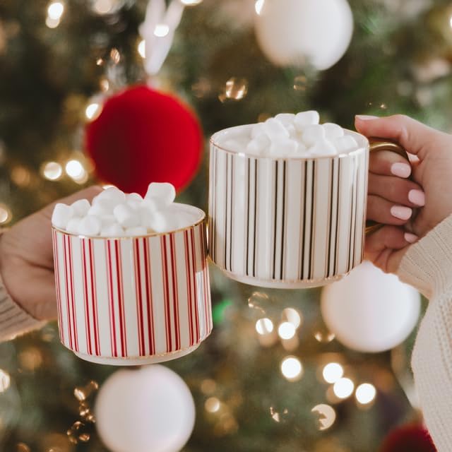 Sweet Water Decor Red Stripe Coffee Mug, 14oz China Christmas Mug with Gold Handle, Large Holiday Winter Cup for Coffee, Tea & Hot Chocolate, Stocking Stuffer Gifts for Women - Image 5