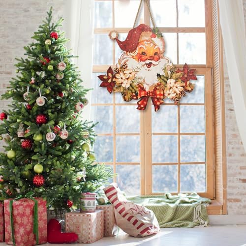 Christmas Decorations Christmas Hanging Wooden Sign - Vintage Style Santa Claus Welcome Sign for Front Door Xmas Wall Hanging Decor for Indoor Outdoor Christmas Party Supplies - Image 4