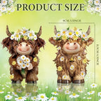 2 Pcs Highland Cow Figurines Decor, Daisy Flower Style - Image 3