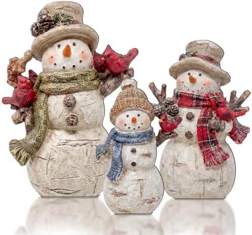 Suzile 3 Pcs Christmas Cardinal Snowman Decoration Wooden Indoor Decor by Suzile