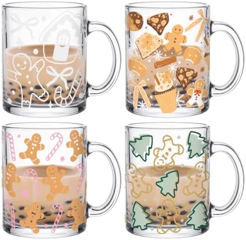 Tioncy 4 Pcs Christmas Glass Coffee Mugs 12 oz by Tioncy