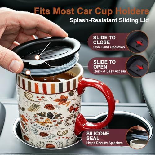 Topadorn 17oz Ceramic Travel Mug with Lid & Handle, Ceramic Coffee Mug - Image 3