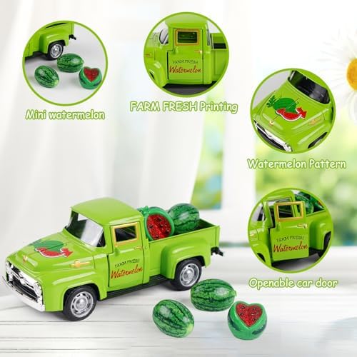 Watermelon Truck Decor, Vintage Green Pickup Truck with Farm Fresh Watermelon, Summer Farmhouse Tiered Tray Decor, Rustic Kitchen Tabletop Decorations for Home Office - Image 4