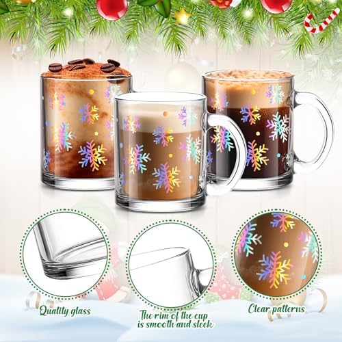 Maxcheck 6 Pack 12 oz Laser Snowflake Coffee Mugs Christmas Glass Cups - Image 4