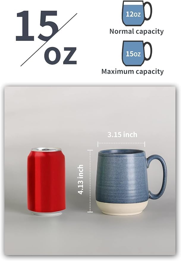HASENSE 15 Ounce Porcelain Coffee Mugs Set of 4 with Large Handle Perfect for Coffee, Tea, Milk, Chocolate and Latte, Unqiue Glaze Ceramic Coffee Cups Set for Man and Woman, Colorful - Image 2